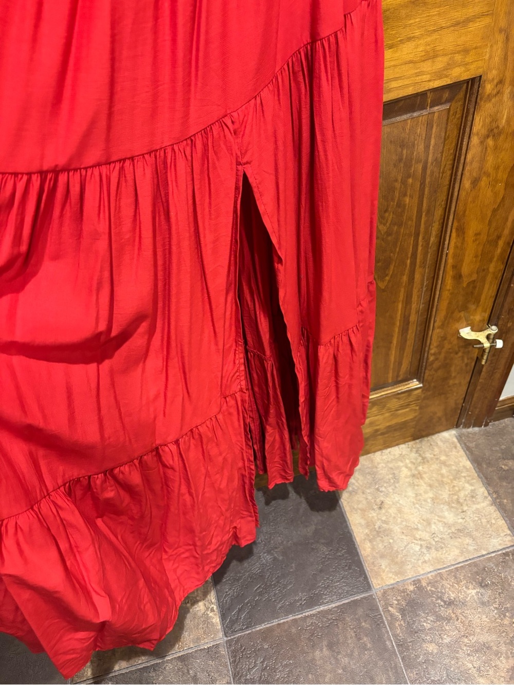 Amazon Bright Red Maxi Dress with Puff Sleeves - Picture 3 of 4